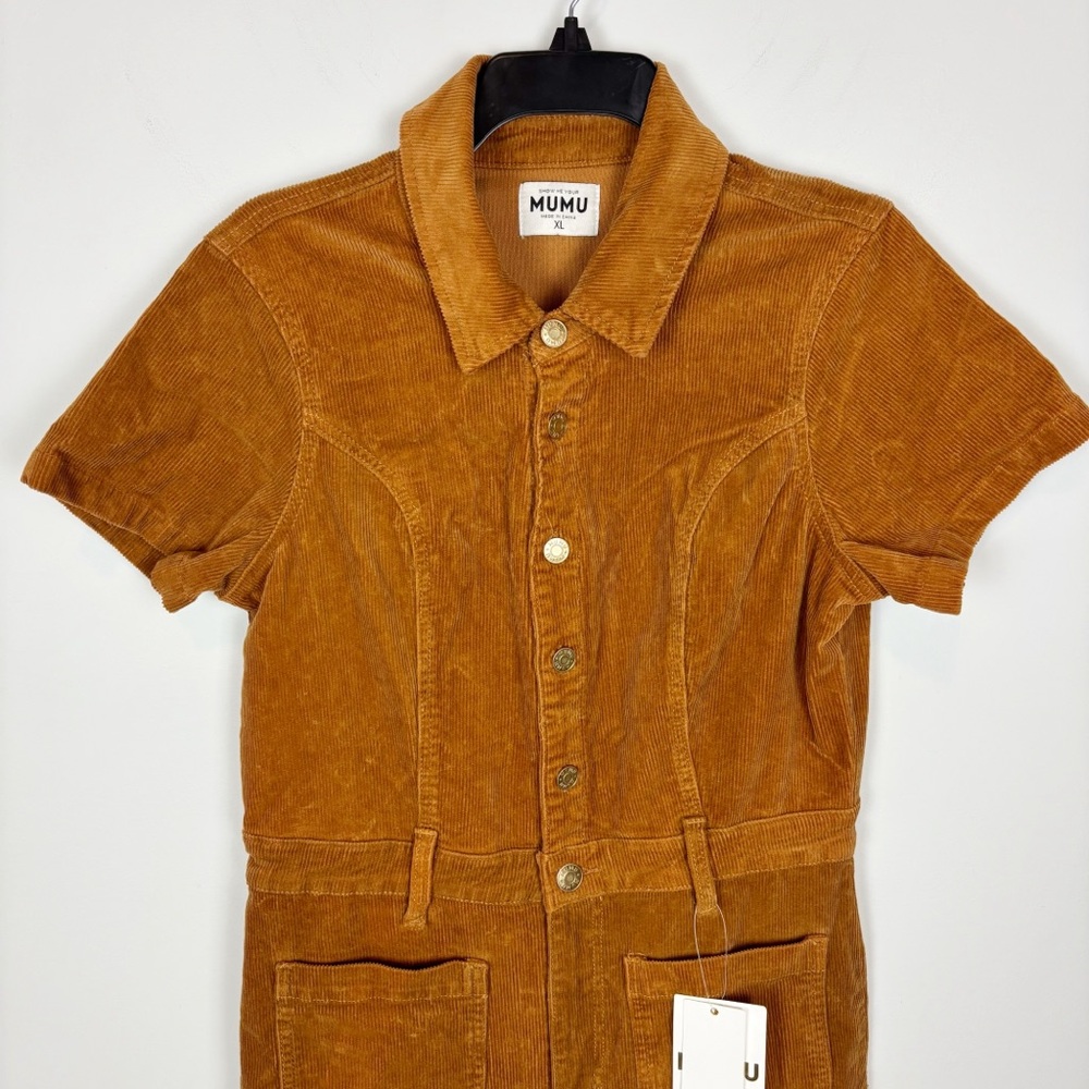 Show Me Your MuMu Cropped Everhart Jumpsuit in Camel Corduroy Size XL - Picture 3 of 11